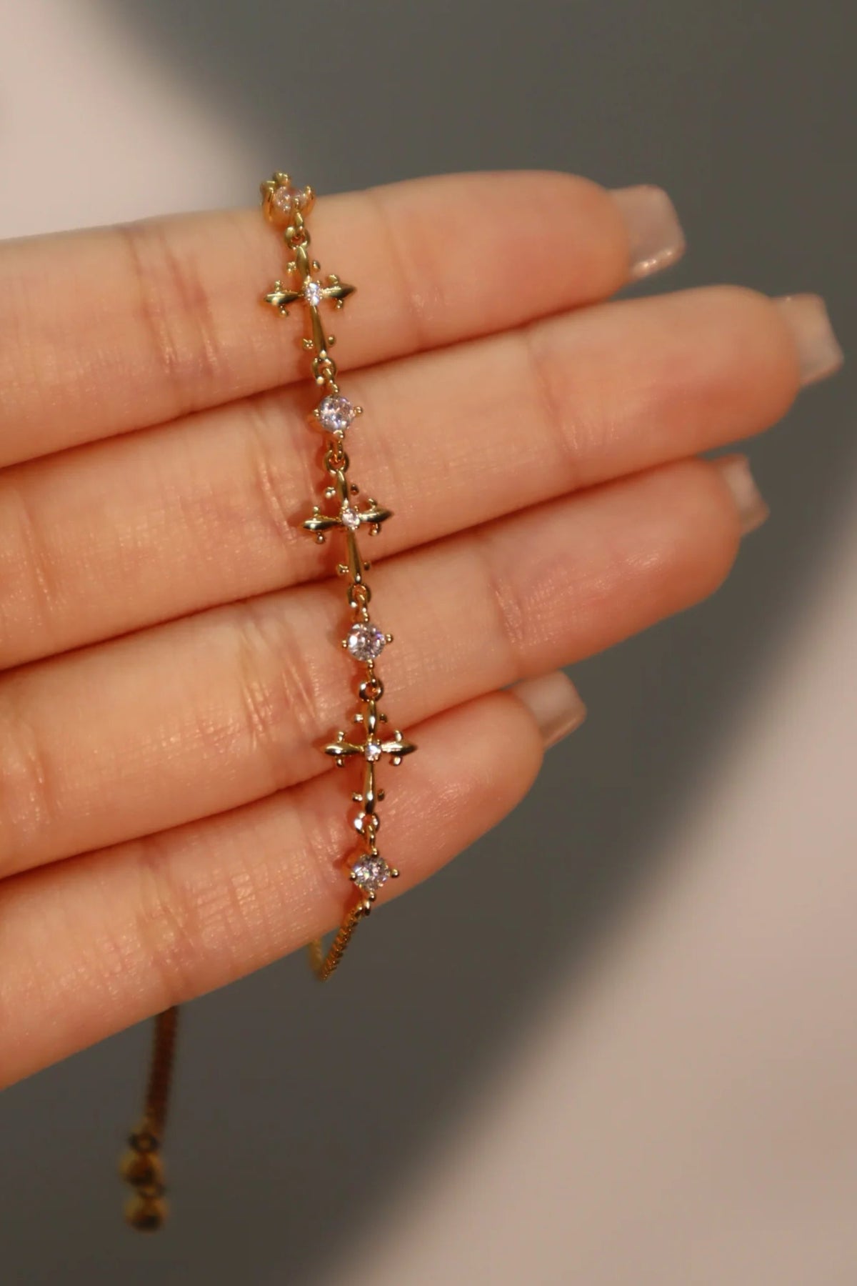 18K Gold Diamanté Multi Diamond Cross Bracelet