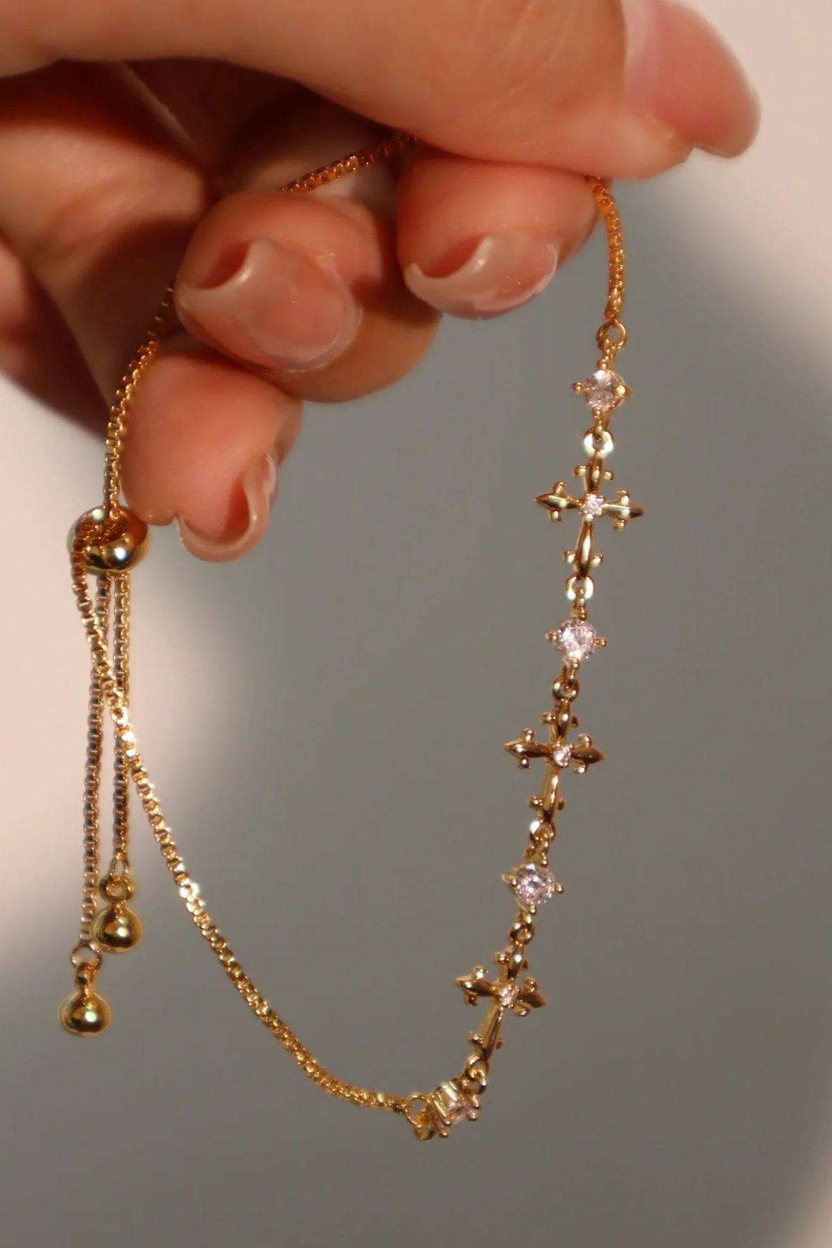 18K Gold Diamanté Multi Diamond Cross Bracelet