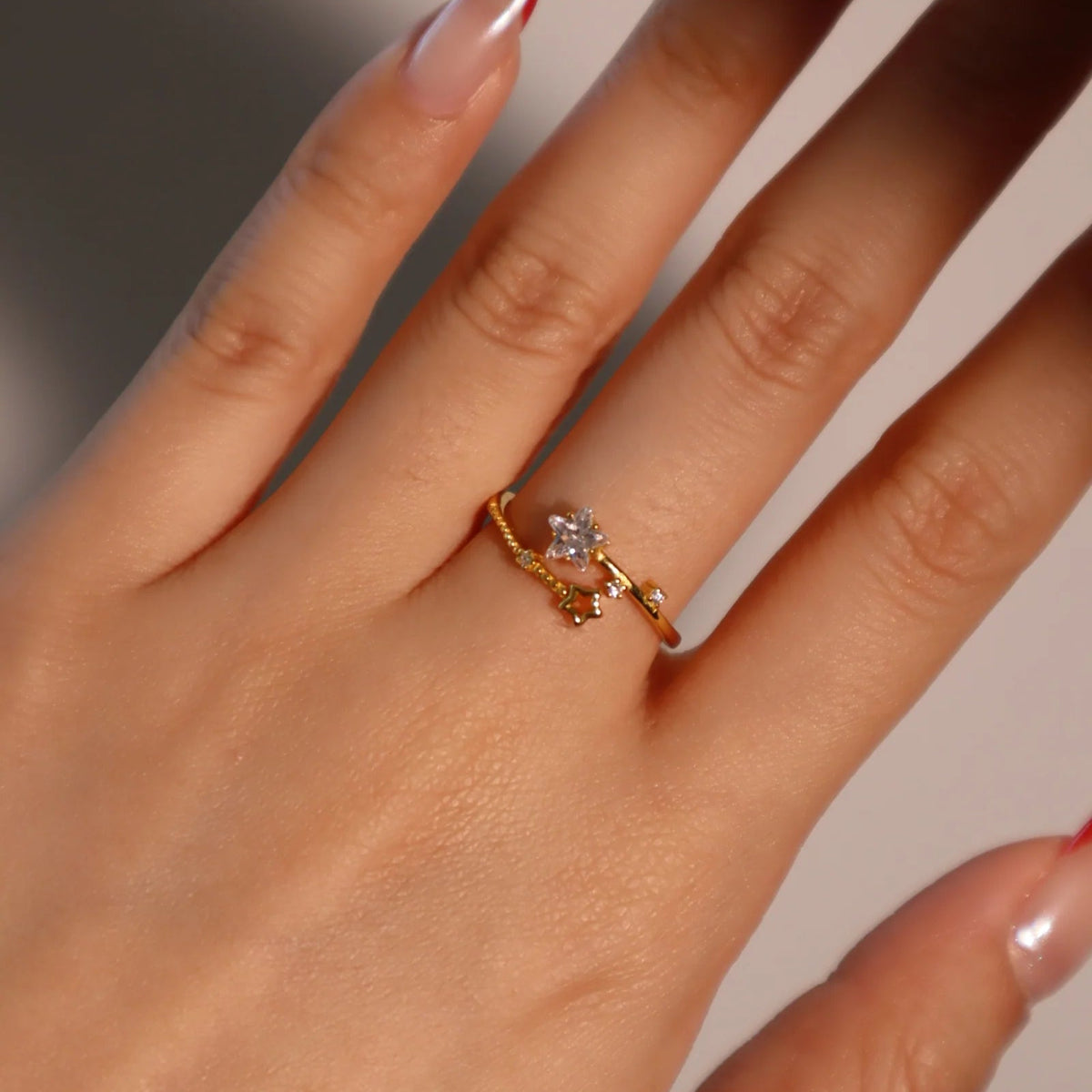 18K Gold Diamanté Vermeil Shooting Star Ring