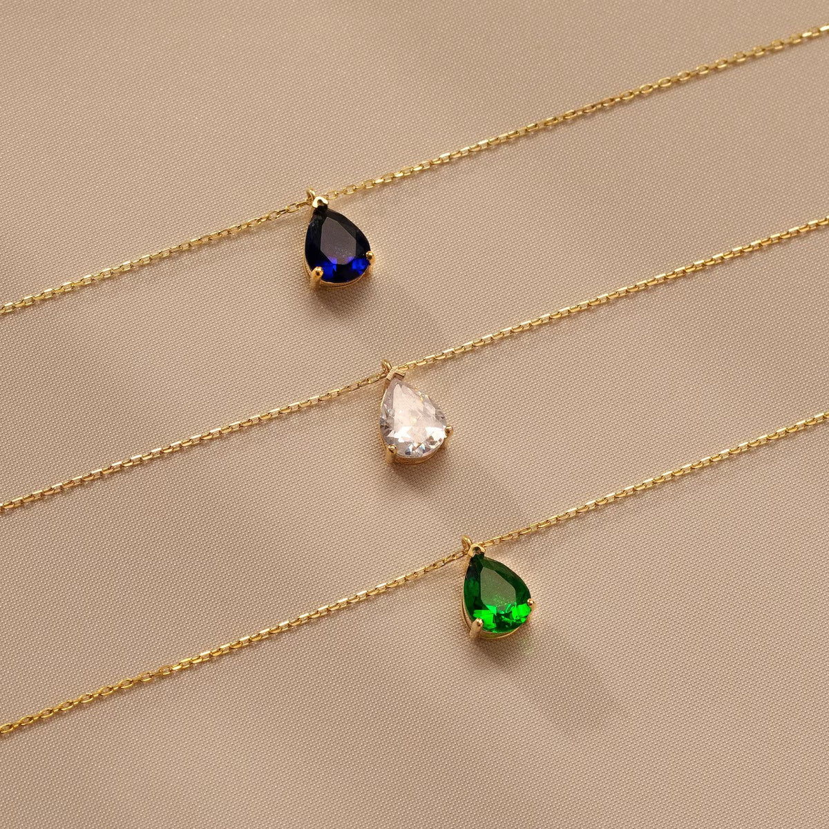 Teardrop Diamond Birthstone Necklace