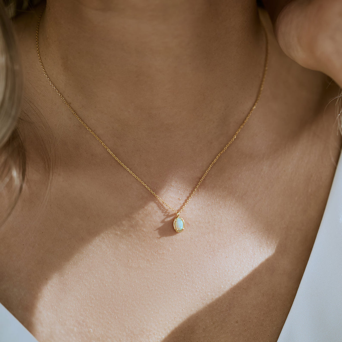 Dainty White Opal Necklace