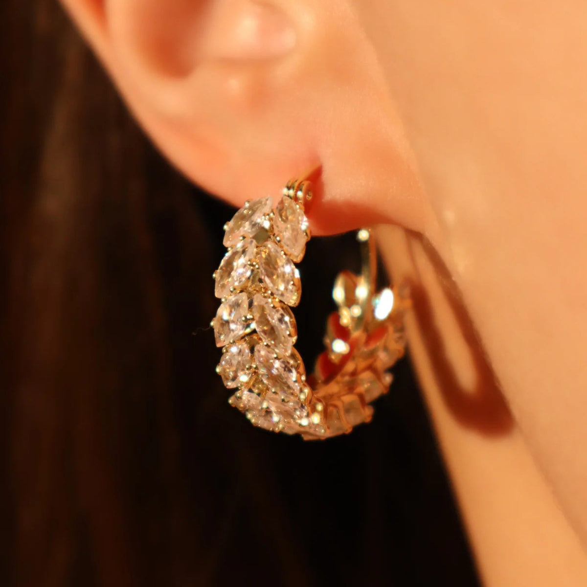 18K Gold Leaf Hoop Earrings